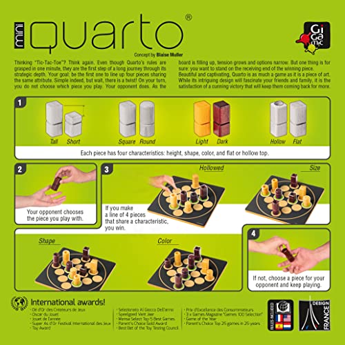 Quarto Mini | Mensa Select Winner | Travel-Friendly Version of The, Wooden Abstract Strategy Game for Kids & Adults | Family Game Night Favorite | Ages 8+ | 2 Players | 15 Min - view 5