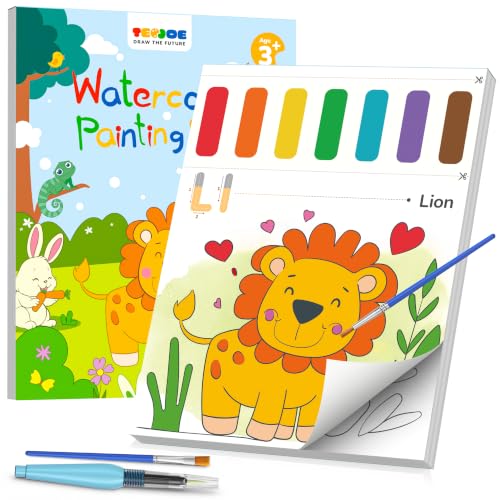 Paint with Water Coloring Books for Toddlers, A to Z 26 Pages Animal Watercolor Paint Set with 3 Brushes, Mess Free Painting Activity for Kids Ages 4 5 6 7 8, Christmas Gifts Arts & Crafts Toy