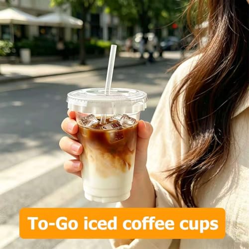 100 Pack 20 oz Clear Ice Coffee Cups with Lids and Straws | Leak-Proof disposable cups with lids and straws for ice coffee, smoothies, milkshakes and dirty soda bar supplies - view 3