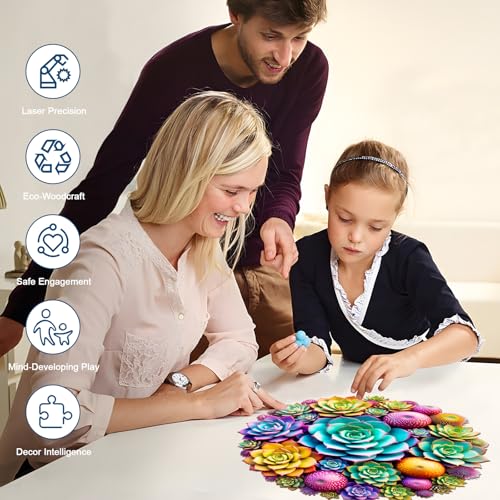 Wooden Puzzles for Adults, Succulent Plants 200 Piece Unique Shaped Wood Puzzle, Creative Wooden Jigsaw Puzzle Gift, Family Game, Wall Art Decor, 11 x 11 Inch - view 4