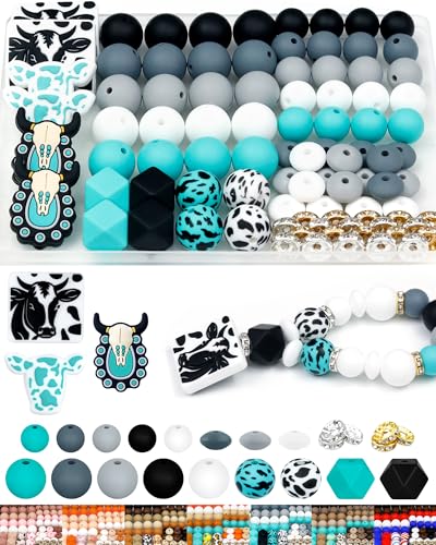 112PCS Cow Silicone Beads Kit, Black Green