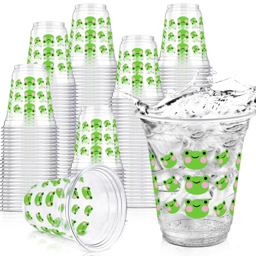 50 Pcs Frog Birthday Decorations Frog Snack Cups 12 oz Plastic Cups Cute Green Tumbler for Baby Shower Birthday Party Supplies