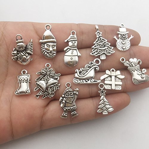 75 pcs Mixed Craft Supplies Christmas Tree Snowflakes Deer Bell Stocking Charms Pendants for Crafting Jewelry Findings Making Accessory For DIY Necklace Bracelet (M041) - view 2