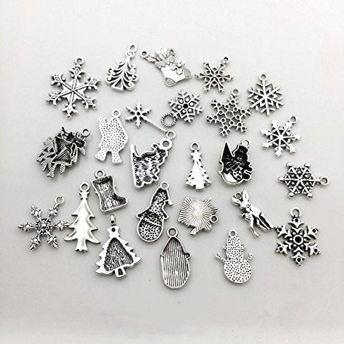 75 pcs Mixed Craft Supplies Christmas Tree Snowflakes Deer Bell Stocking Charms Pendants for Crafting Jewelry Findings Making Accessory For DIY Necklace Bracelet (M041) - view 5