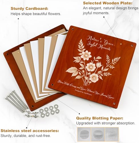 Large Flower Press Kit for Adults with Designed Cover and DIY Album, 10.9" x 10.9" 10 Layers Plant Press and Plant Drying Toolkit, Flower Preservation Kit (Color Box, Mahogany Color) - view 5
