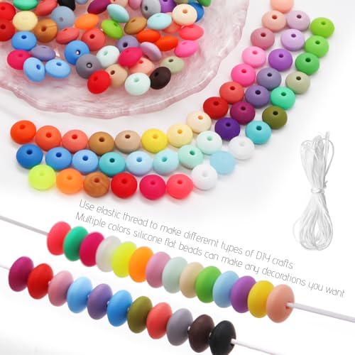 300Pcs Silicone Lentil Beads 12mm 50 Colors Bulk Abacus Loose Spacer Colorful Lanyard for Jewelry Bracelet Necklace Keychain Craft Making - view 3