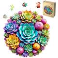 Wooden Puzzles for Adults, Succulent Plants 200 Piece Unique Shaped Wood Puzzle, Creative Wooden Jigsaw Puzzle Gift, Family Game, Wall Art Decor, 11 x 11 Inch