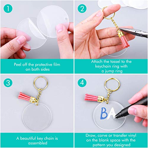Blank Keychain Set, 120pcs Including Acrylic Discs, Tassels, Gold Keychains and Jump Rings for DIY Craft Kit - view 7
