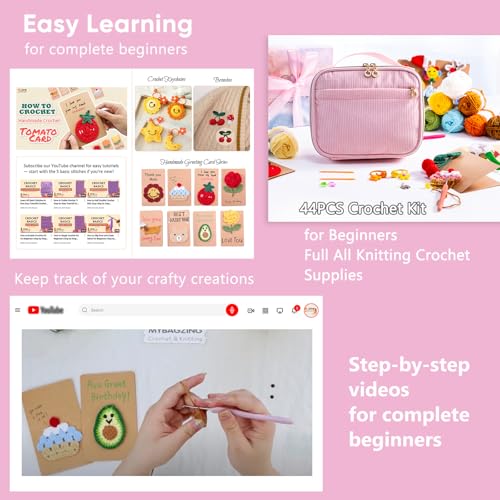 Crochet Kit for Beginners, Complete Starter Set with Yarn, Ergonomic Crochet Hooks, Needles, Crochet Accessories and Suppliers for Crochet Beginner Projects, Knitting Kit for Adult - view 4