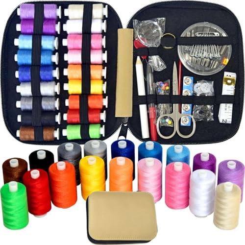 Sewing Kit with Case Portable Sewing Supplies for Home Traveler, Adults, Beginner, Emergency, Contains 18 Sewing Thread, Scissors, Needles, Measure etc (Pink) - view 7