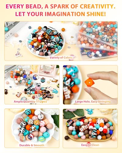112PCS Cow Silicone Beads Kit, Black Green - view 3