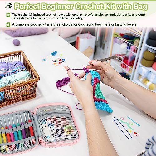 Crochet Hooks Set with Case, 73-Piece Crochet Hooks Kit Knitting Accessories Ergonomic Aluminum Alloy Crochet Hook Colorful Crochet Needles for Making Socks, Gloves, Bag, Hat, Sweaters - view 3