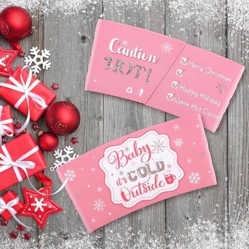 60 Pcs Christmas Baby It's Cold Outside Cup Sleeves, Pink Silver - view 5