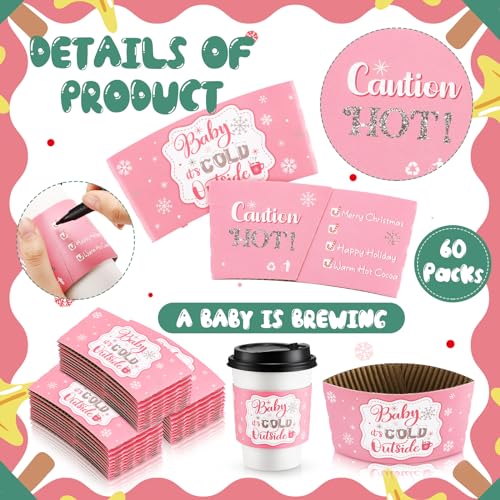 60 Pcs Christmas Baby It's Cold Outside Cup Sleeves, Pink Silver - view 3