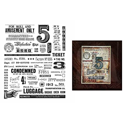 Vintage Post Mail Clear Stamp Set, 7.3x9.2 Inch Retro Industrial Rubber Stamps with Numbers Words Phrases for DIY Scrapbooking, Card Making, Junk Journal, Ephemera Collage