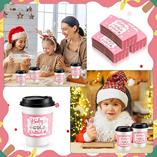 60 Pcs Christmas Baby It's Cold Outside Cup Sleeves, Pink Silver - view 7