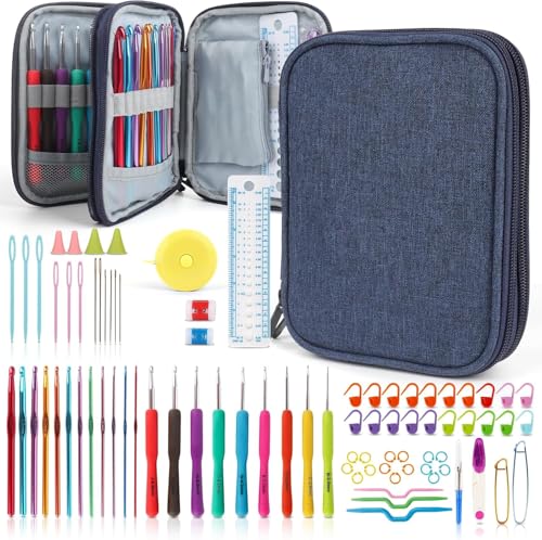 85-Piece Crochet Hooks Set, Crochet Hook Kit with Storage Case, Ergonomic Knitting Needles Weave Yarn Kits DIY Hand Knitting Craft Art Tool for Beginners and Experienced Crochet Lovers