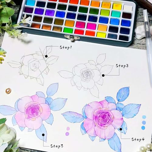 100 Colors Watercolor Paint Set with Metallics, Portable Tin Case - view 4