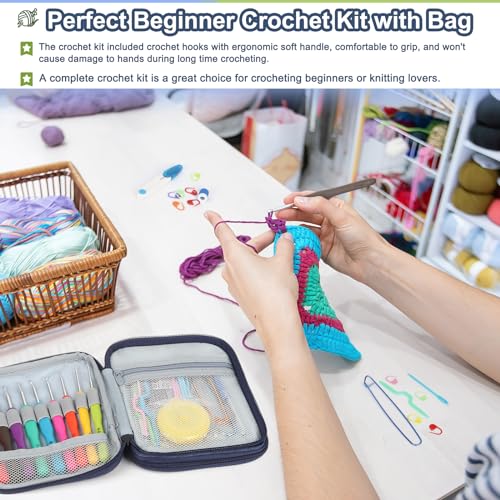 85-Piece Crochet Hooks Set, Crochet Hook Kit with Storage Case, Ergonomic Knitting Needles Weave Yarn Kits DIY Hand Knitting Craft Art Tool for Beginners and Experienced Crochet Lovers - view 6