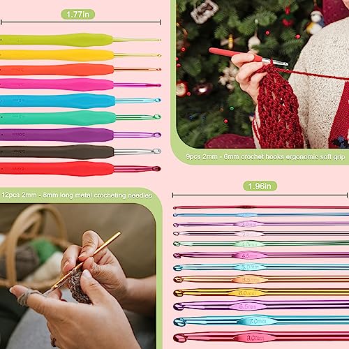 Crochet Hooks Set with Case, 73-Piece Crochet Hooks Kit Knitting Accessories Ergonomic Aluminum Alloy Crochet Hook Colorful Crochet Needles for Making Socks, Gloves, Bag, Hat, Sweaters - view 5
