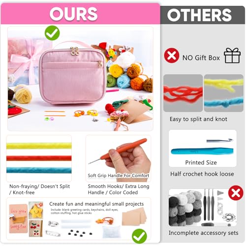 Crochet Kit for Beginners, Complete Starter Set with Yarn, Ergonomic Crochet Hooks, Needles, Crochet Accessories and Suppliers for Crochet Beginner Projects, Knitting Kit for Adult - view 6