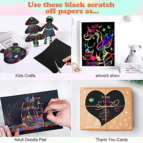 60 PCS Rainbow Scratch Art Paper for Kids, Magic Scratch Paper Off Set Art and Craft Supplies, Black Scratch Pads Party Game Activities Birthday Gifts for Girls Boys 3 4 5 6 7 8 9 Years Old - view 6