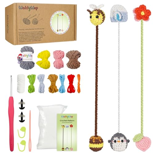 Crochet Kit for Beginners: 3 Animal Bookmarks Craft Kit,Women Gift