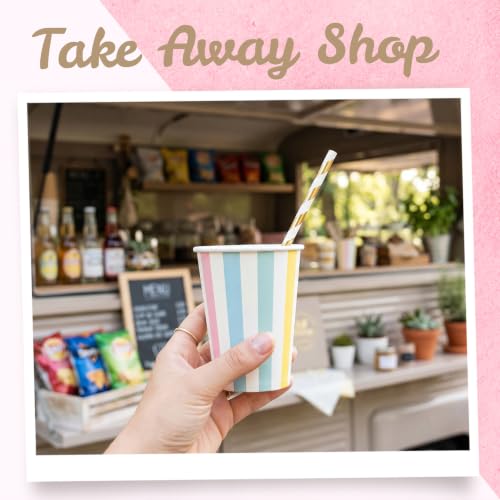 12 fl oz Disposable Paper Cups, Pastel Rainbow Parade Gingham Design, Leak-Resistant for Hot & Cold Beverages, Bulk 100-Pack for Parties, Restaurants & Offices - view 3