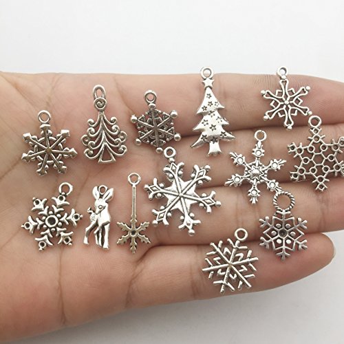 75 pcs Mixed Craft Supplies Christmas Tree Snowflakes Deer Bell Stocking Charms Pendants for Crafting Jewelry Findings Making Accessory For DIY Necklace Bracelet (M041) - view 3