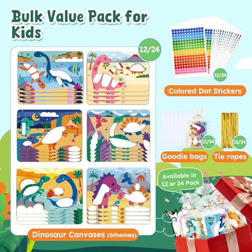 12 Pack Dinosaur Dot Art Party Favors, 2400+ Dot Stickers, Ages 3-8 - view 3