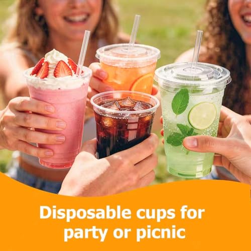 100 Pack 20 oz Clear Ice Coffee Cups with Lids and Straws | Leak-Proof disposable cups with lids and straws for ice coffee, smoothies, milkshakes and dirty soda bar supplies - view 2