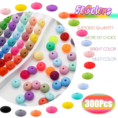 300Pcs Silicone Lentil Beads 12mm 50 Colors Bulk Abacus Loose Spacer Colorful Lanyard for Jewelry Bracelet Necklace Keychain Craft Making - view 4
