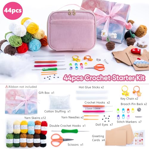 Crochet Kit for Beginners, Complete Starter Set with Yarn, Ergonomic Crochet Hooks, Needles, Crochet Accessories and Suppliers for Crochet Beginner Projects, Knitting Kit for Adult - view 2