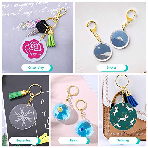 Blank Keychain Set, 120pcs Including Acrylic Discs, Tassels, Gold Keychains and Jump Rings for DIY Craft Kit - view 3