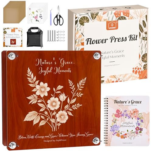 Large Flower Press Kit for Adults with Designed Cover and DIY Album, 10.9" x 10.9" 10 Layers Plant Press and Plant Drying Toolkit, Flower Preservation Kit (Color Box, Mahogany Color)