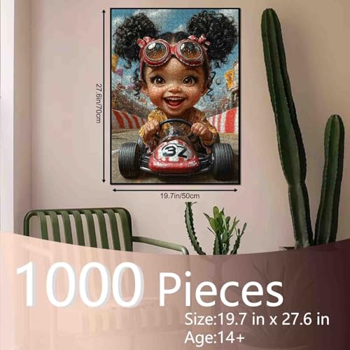 Black Girl Jigsaw Puzzles for Adults 1000 Pieces,Racing Girl Afro Art Puzzle for Adults DIY Crafts Jigsaw Puzzles for Home Decoration Gifts,African Family Challenging Puzzle for Game Nights - view 2