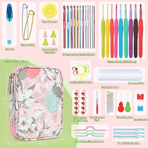 Crochet Hooks Set with Case, 73-Piece Crochet Hooks Kit Knitting Accessories Ergonomic Aluminum Alloy Crochet Hook Colorful Crochet Needles for Making Socks, Gloves, Bag, Hat, Sweaters - view 2