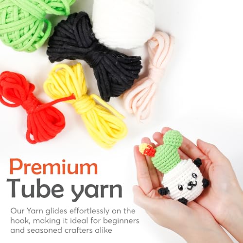 Learn to Crochet Kit for Beginners Kids and Adults, Premium Pattern Sunflower Beginner Crochet Kits with Easy Tube Yarn & Step-by-Step Video Tutorials (Panda Cactus Crochet Kits) - view 2