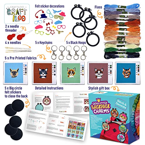 Cats Cross Stitch Kits for Kids - 5 Stamped Beginner Needlepoint Sets - view 4