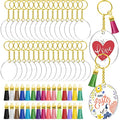 Blank Keychain Set, 120pcs Including Acrylic Discs, Tassels, Gold Keychains and Jump Rings for DIY Craft Kit