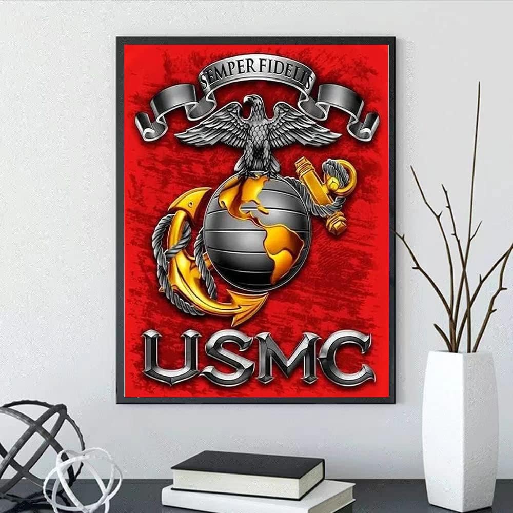 5D Diamond Art Painting Kit Marine M Corps16X20 inches for Adults | DIY Round Full Drill Crystal Rhinestone Embroidery Cross Stitch Arts Craft for Home Wall Decor - view 4