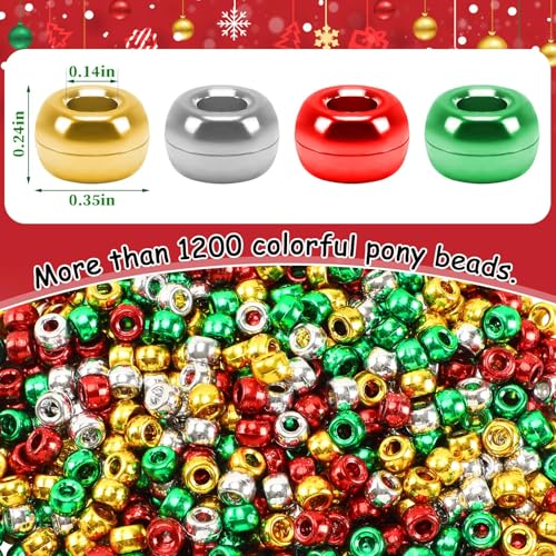 1200Pcs Christmas Color Pony Beads Bulk for Jewelry Making Bracelets - view 2