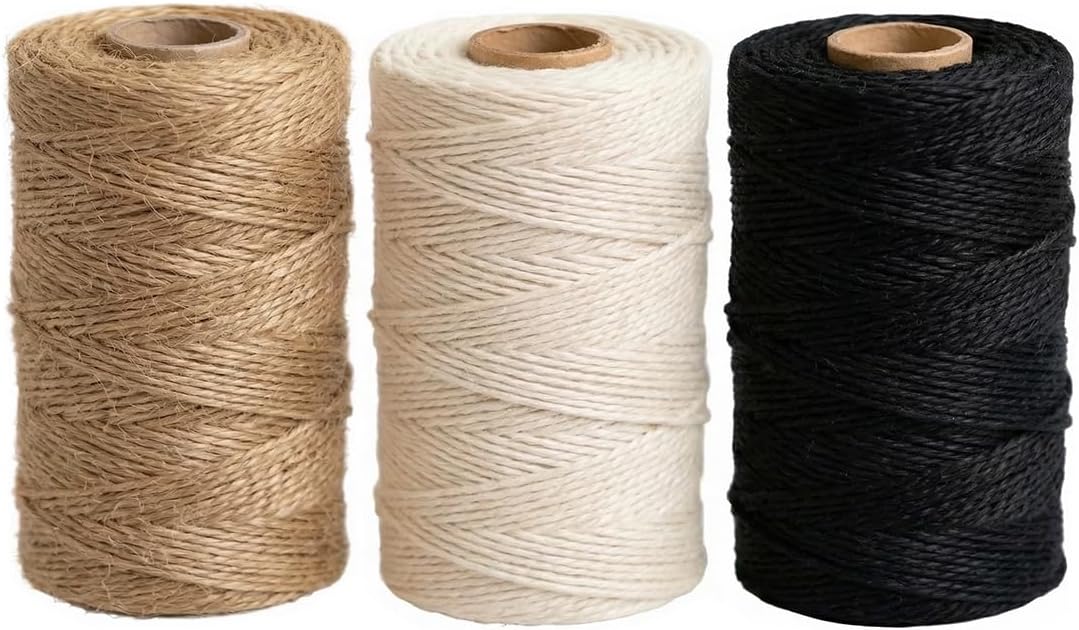 Twine String Natural Jute Twine & Cotton Twine Bundle - Bulk Packing Twine for Crafts, Gift Wrapping String, Gardening Twine, Home Decor (3 Rolls, 984ft, 2mm)