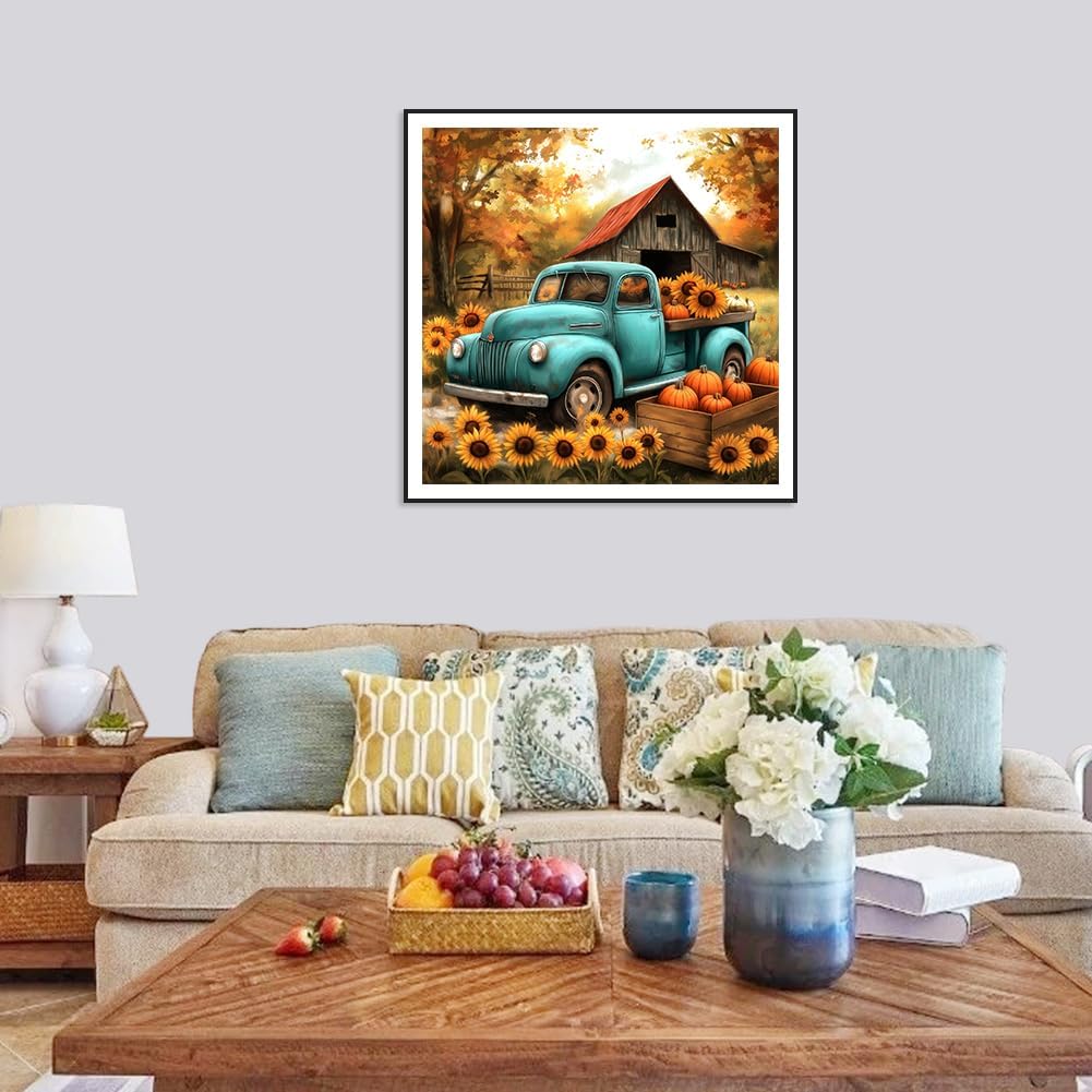 Fall Truck Diamond Art Kit for Adults, Farm Diamond Painting | Autumn Harvest Gem Art, Bead Art, Diamond Dots Craft, Round Full Drill, Home Decor, DIY Gift, 12x12 inch - view 2