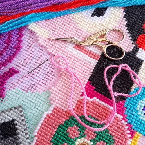 Abstract Stamped Cross-Stitch Kit for Adults and Beginners — Vivid Women in Abstract 16″ × 16″ with Clear, Precise Printed Design on Cotton Canvas; Includes 2 Needles, Yarn, and Easy-Read Chart - view 4
