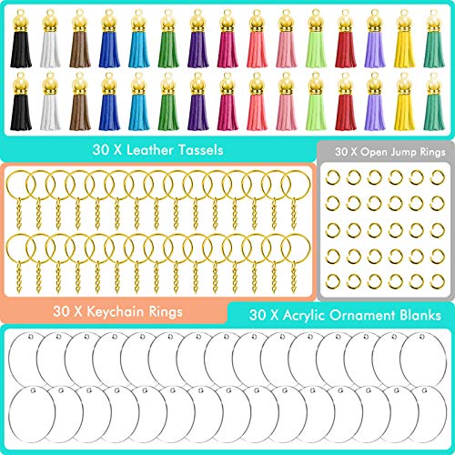 Blank Keychain Set, 120pcs Including Acrylic Discs, Tassels, Gold Keychains and Jump Rings for DIY Craft Kit - view 5