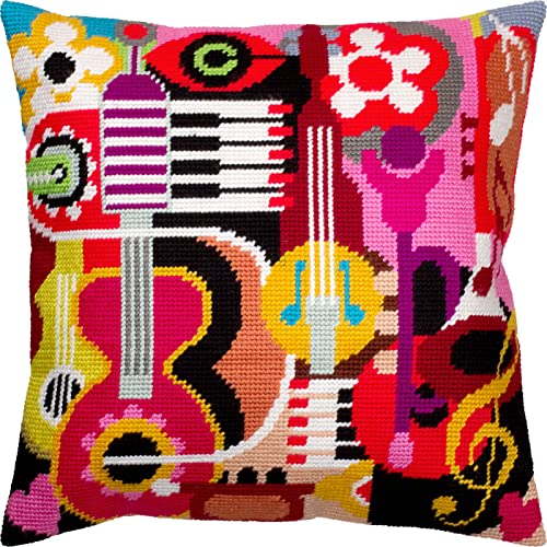 Abstract Stamped Cross-Stitch Kit for Adults and Beginners — Vivid Women in Abstract 16″ × 16″ with Clear, Precise Printed Design on Cotton Canvas; Includes 2 Needles, Yarn, and Easy-Read Chart