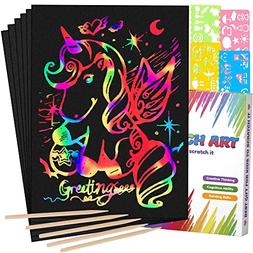 60 PCS Rainbow Scratch Art Paper for Kids, Magic Scratch Paper Off Set Art and Craft Supplies, Black Scratch Pads Party Game Activities Birthday Gifts for Girls Boys 3 4 5 6 7 8 9 Years Old