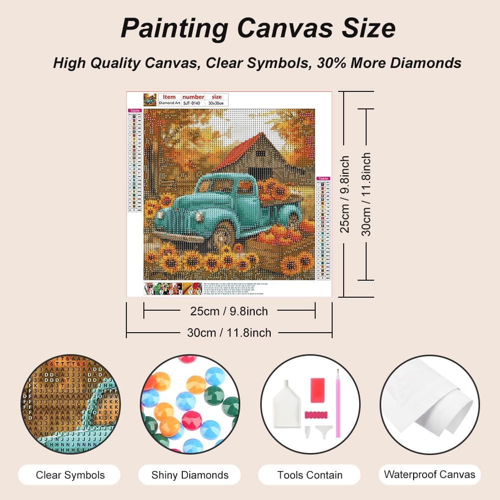 Fall Truck Diamond Art Kit for Adults, Farm Diamond Painting | Autumn Harvest Gem Art, Bead Art, Diamond Dots Craft, Round Full Drill, Home Decor, DIY Gift, 12x12 inch - view 6