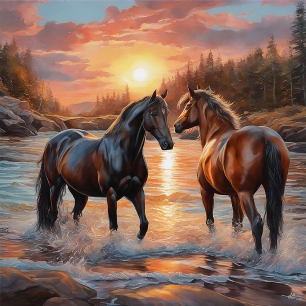 Diamond Painting Kits for Adults, Horse Round Full Drill Diamond Art Kits, 5D DIY Paint with Diamonds Crafts for Home Wall Decoration Gifts 12×12Inch, Animal